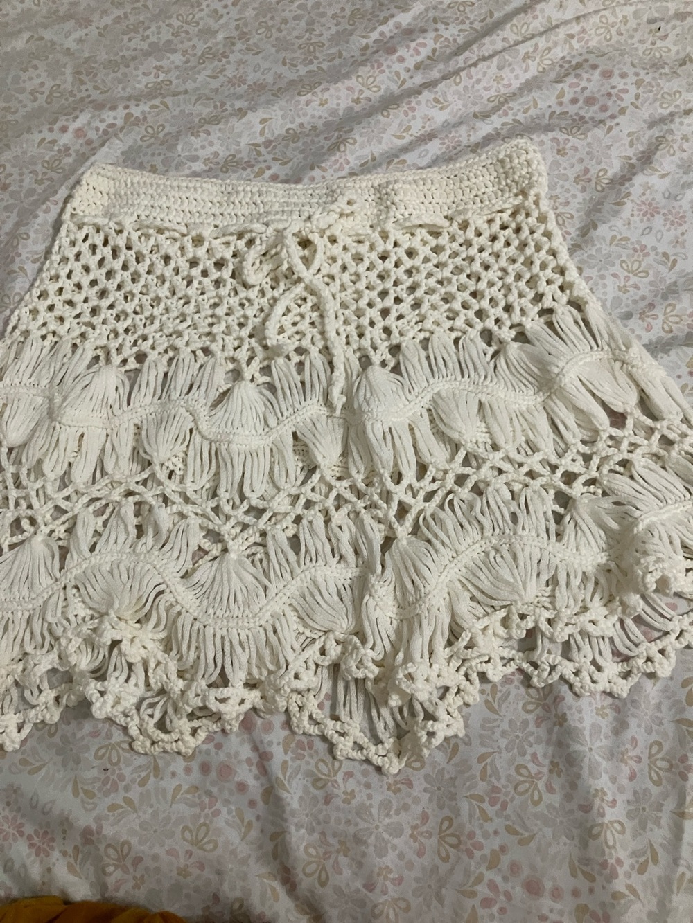 Hand-Crocheted Cream Beach Coverup Shorts